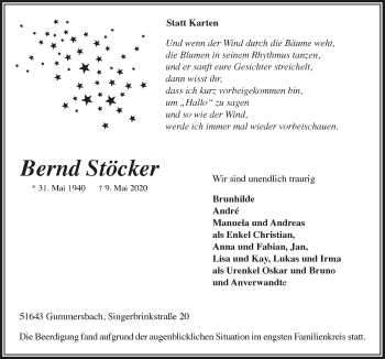 Anzeige von Bernd Stöcker von  Anzeigen Echo 