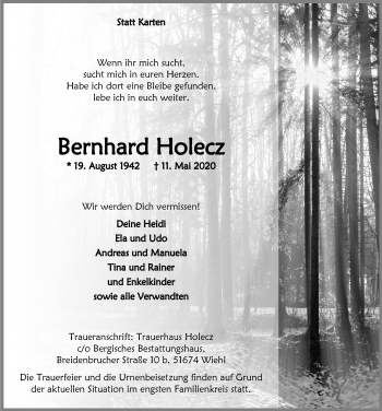 Anzeige von Bernhard Holecz von  Lokalanzeiger 