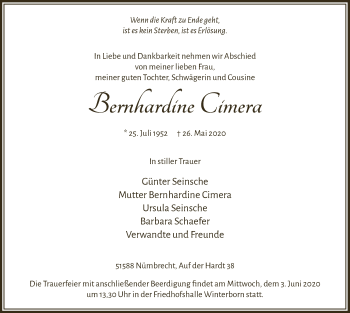 Anzeige von Bernhardine Cimera von  Lokalanzeiger 