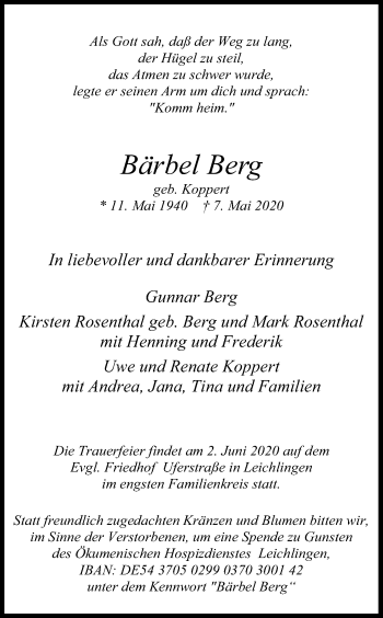 Anzeige von BÃ¤rbel Berg von Kölner Stadt-Anzeiger / Kölnische Rundschau / Express
