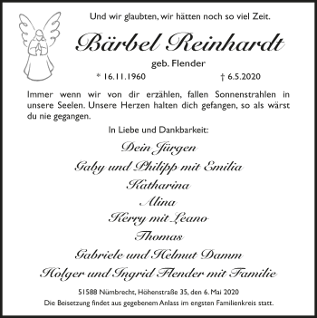 Anzeige von Bärbel Reinhardt von  Lokalanzeiger 