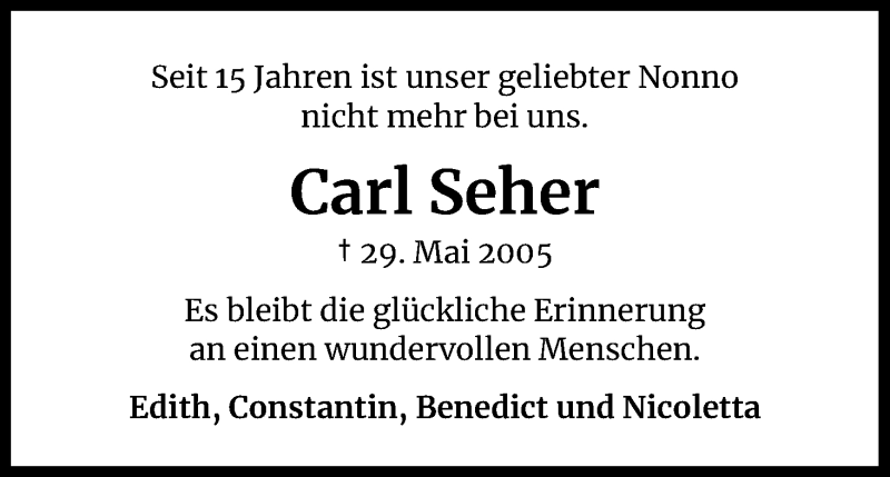  Traueranzeige für Carl Seher vom 18.07.2023 aus Kölner Stadt-Anzeiger / Kölnische Rundschau / Express