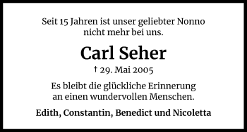 Anzeige von Carl Seher von Kölner Stadt-Anzeiger / Kölnische Rundschau / Express