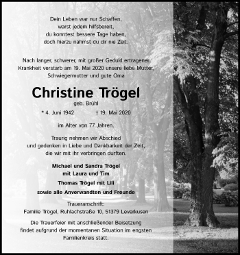 Anzeige von Christine Trögel von Kölner Stadt-Anzeiger / Kölnische Rundschau / Express