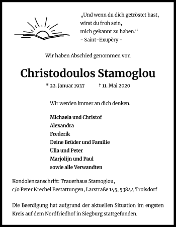 Anzeige von Christodoulos Stamoglou von Kölner Stadt-Anzeiger / Kölnische Rundschau / Express
