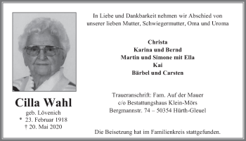 Anzeige von Cilla Wahl von  Wochenende 