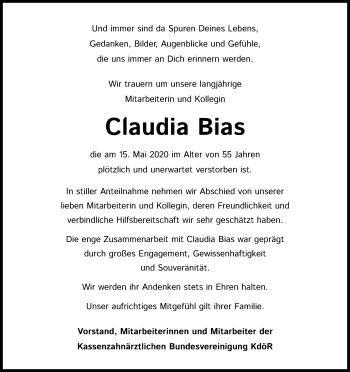 Anzeige von Claudia Bias von Kölner Stadt-Anzeiger / Kölnische Rundschau / Express