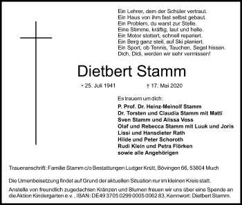 Anzeige von Dietbert Stamm von Kölner Stadt-Anzeiger / Kölnische Rundschau / Express