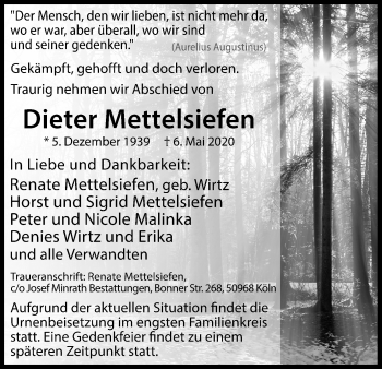 Anzeige von Dieter Mettelsiefen von Kölner Stadt-Anzeiger / Kölnische Rundschau / Express