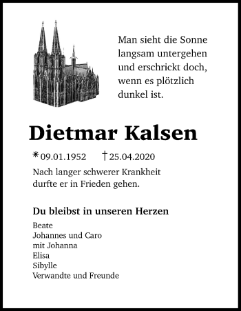 Anzeige von Dietmar Kalsen von Kölner Stadt-Anzeiger / Kölnische Rundschau / Express