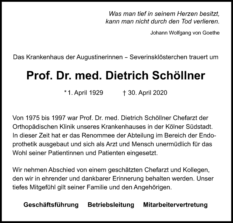  Traueranzeige für Dietrich Schöllner vom 09.05.2020 aus Kölner Stadt-Anzeiger / Kölnische Rundschau / Express