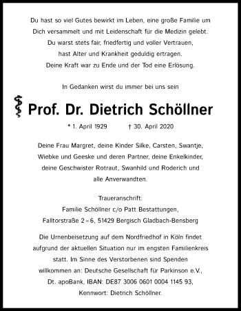 Anzeige von Dietrich Schöllner von Kölner Stadt-Anzeiger / Kölnische Rundschau / Express