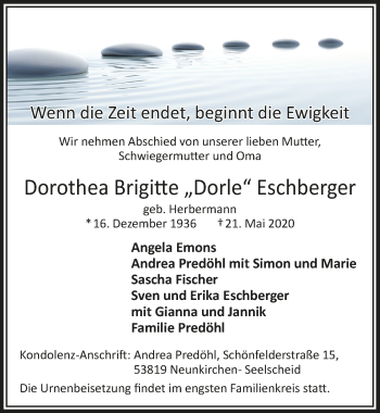 Anzeige von Dorothea Brigitte Eschberger von  Extra Blatt 