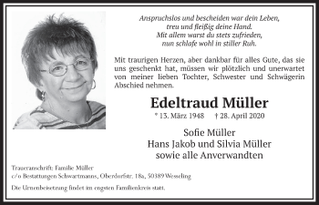 Anzeige von Edeltraud Müller von  Schlossbote/Werbekurier 
