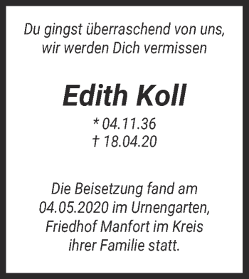 Anzeige von Edith Koll von  Lokale Informationen 