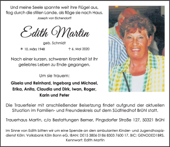 Anzeige von Edith Martin von  Schlossbote/Werbekurier 