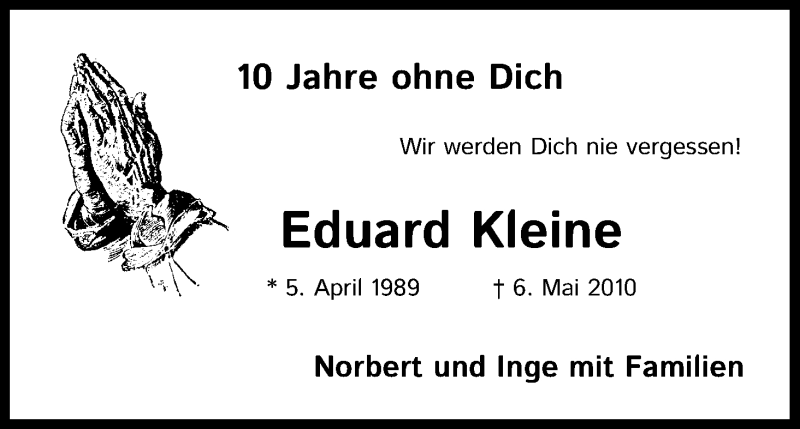  Traueranzeige für Eduard Kleine vom 09.05.2020 aus Kölner Stadt-Anzeiger / Kölnische Rundschau / Express