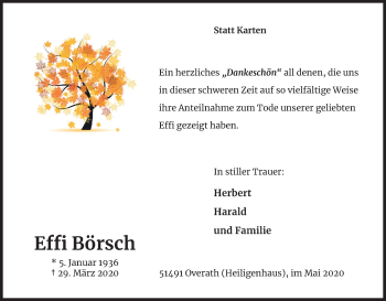 Anzeige von Effi Börsch von Kölner Stadt-Anzeiger / Kölnische Rundschau / Express