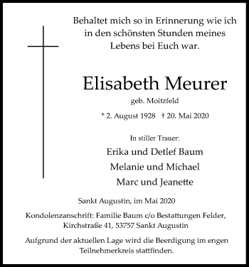 Anzeige von Elisabeth Meurer von Kölner Stadt-Anzeiger / Kölnische Rundschau / Express
