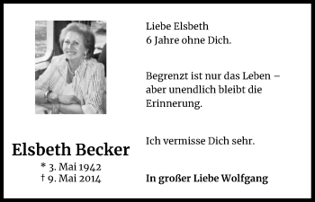 Anzeige von Elsbeth Becker von Kölner Stadt-Anzeiger / Kölnische Rundschau / Express