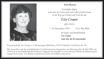 Anzeige von Else Cremer von  Werbepost 
