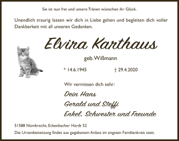 Anzeige von Elvira Karthaus von  Lokalanzeiger 