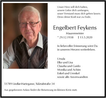 Anzeige von Engelbert Feykens von  Anzeigen Echo 