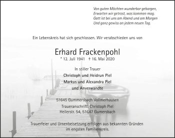 Anzeige von Erhard Frackenpohl von  Anzeigen Echo 