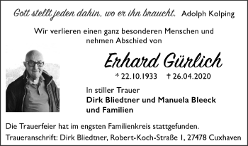 Anzeige von Erhard Gürlich von Kölner Stadt-Anzeiger / Kölnische Rundschau / Express