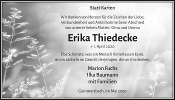 Anzeige von Erika Thiedecke von  Anzeigen Echo 