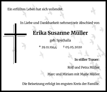 Anzeige von Erika Susanne Müller von Kölner Stadt-Anzeiger / Kölnische Rundschau / Express