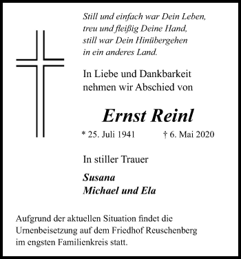 Anzeige von Ernst Reinl von Kölner Stadt-Anzeiger / Kölnische Rundschau / Express
