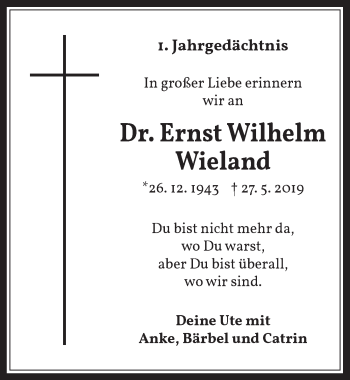 Anzeige von Ernst Wilhelm Wieland von  Wochenende 