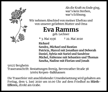 Anzeige von Eva Ramms von Kölner Stadt-Anzeiger / Kölnische Rundschau / Express