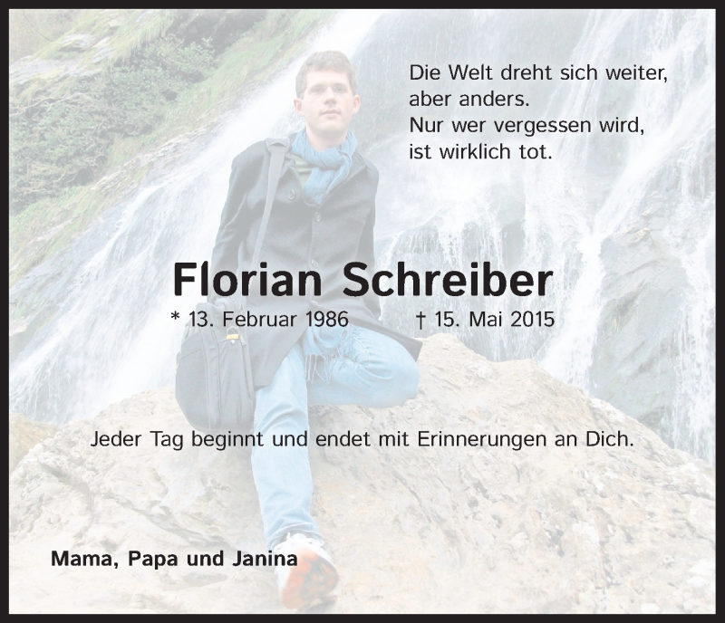  Traueranzeige für Florian Schreiber vom 15.05.2020 aus Kölner Stadt-Anzeiger / Kölnische Rundschau / Express