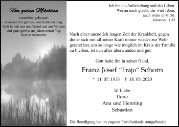 Anzeige von Franz Josef  Schorn von Kölner Stadt-Anzeiger / Kölnische Rundschau / Express