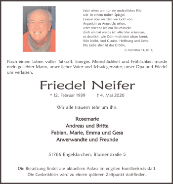 Anzeige von Friedel Neifer von Kölner Stadt-Anzeiger / Kölnische Rundschau / Express