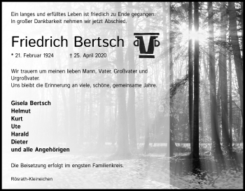 Anzeige von Friedrich Bertsch von Kölner Stadt-Anzeiger / Kölnische Rundschau / Express
