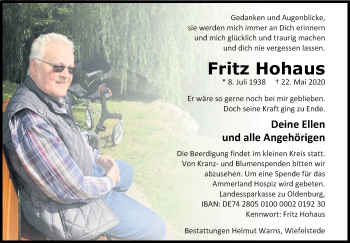 Anzeige von Fritz Hohaus von  Schaufenster/Blickpunkt 