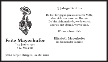 Anzeige von Fritz Mayerhofer von  Werbepost 