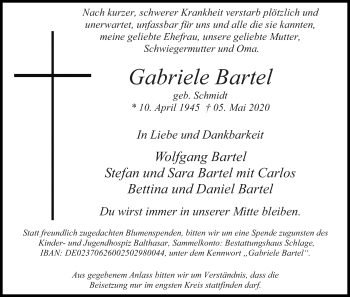Anzeige von Gabriele Bartel von Kölner Stadt-Anzeiger / Kölnische Rundschau / Express