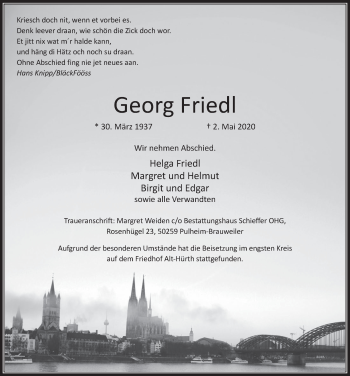 Anzeige von Georg Friedl von  Wochenende 