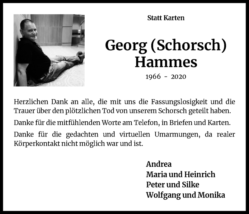  Traueranzeige für Georg Hammes vom 09.05.2020 aus Kölner Stadt-Anzeiger / Kölnische Rundschau / Express