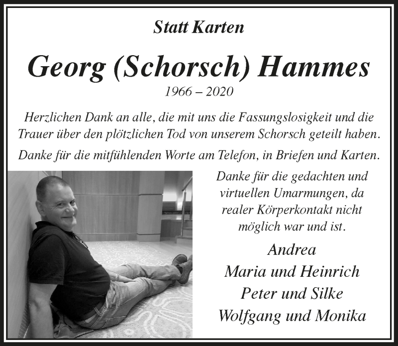  Traueranzeige für Georg Hammes vom 08.05.2020 aus  Bergisches Handelsblatt 