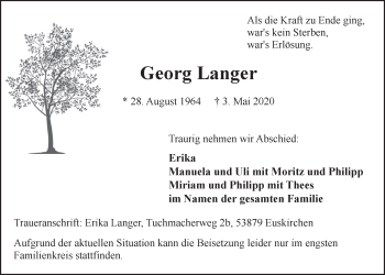 Anzeige von Georg Langer von  Blickpunkt Euskirchen 