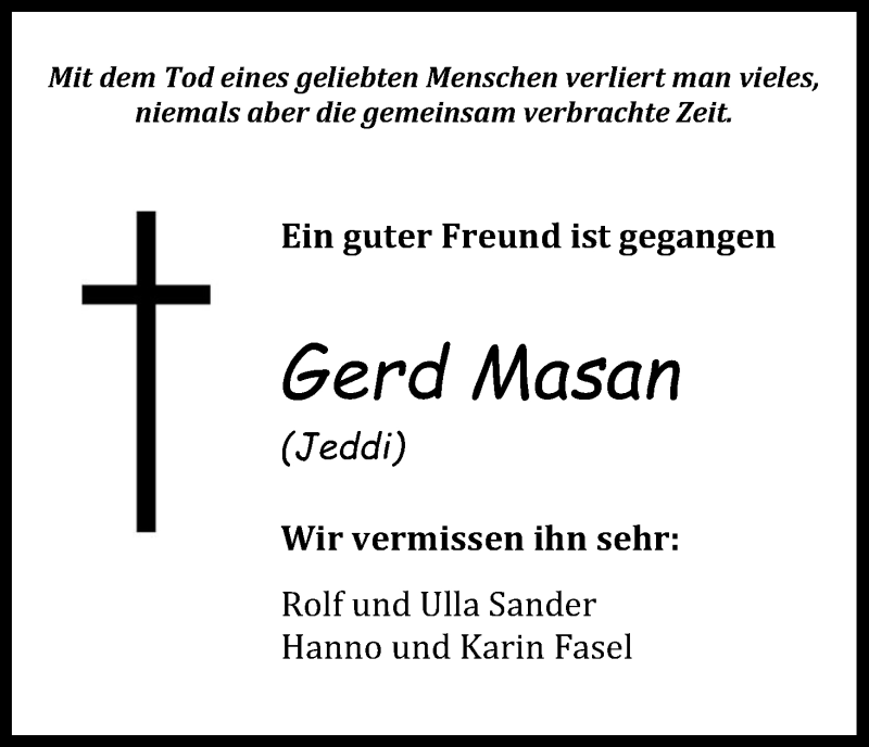  Traueranzeige für Gerd Masan vom 09.05.2020 aus Kölner Stadt-Anzeiger / Kölnische Rundschau / Express