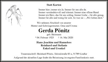 Anzeige von Gerda Pönitz von  Anzeigen Echo 