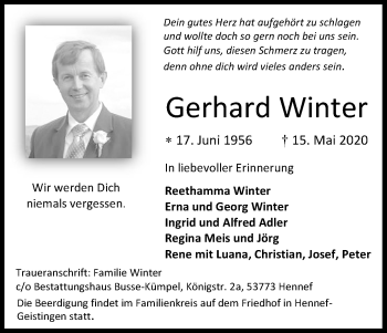 Anzeige von Gerhard Winter von Kölner Stadt-Anzeiger / Kölnische Rundschau / Express