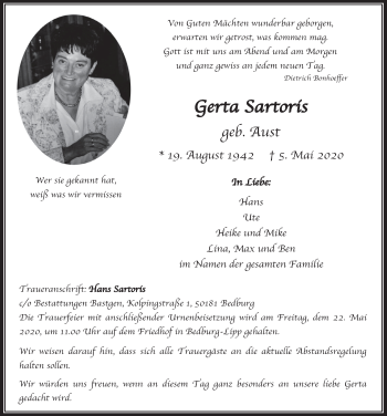 Anzeige von Gerta Sartoris von  Werbepost 