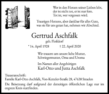 Anzeige von Gertrud Aschfalk von Kölner Stadt-Anzeiger / Kölnische Rundschau / Express